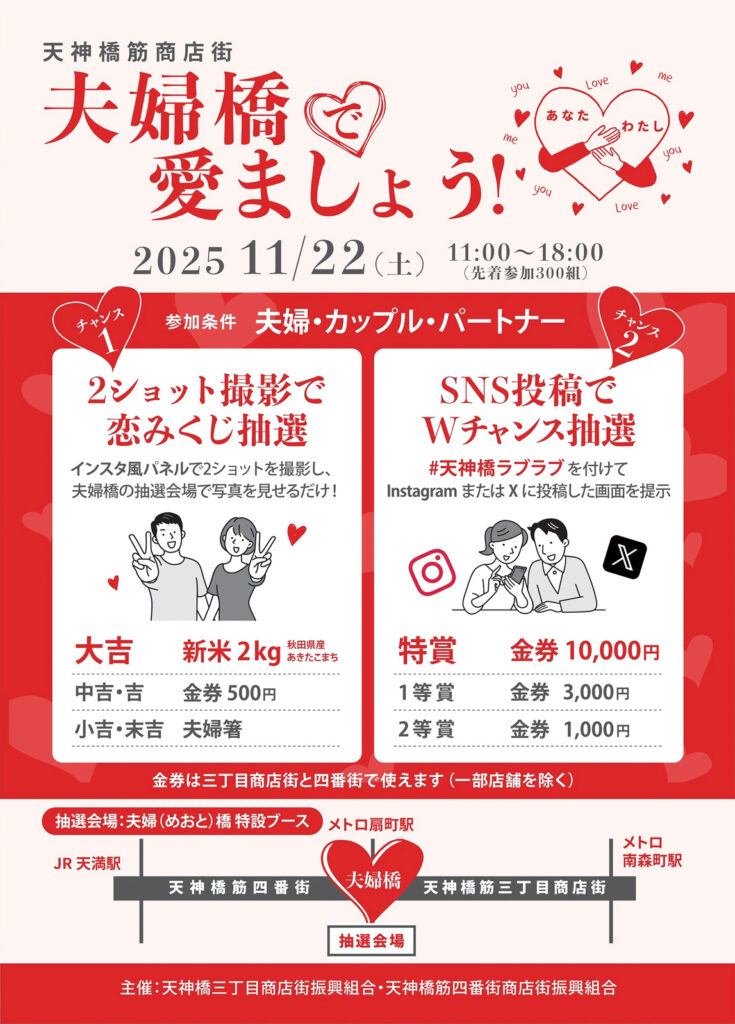 天神橋四番街_三丁目商店街_夫婦橋で愛ましょう